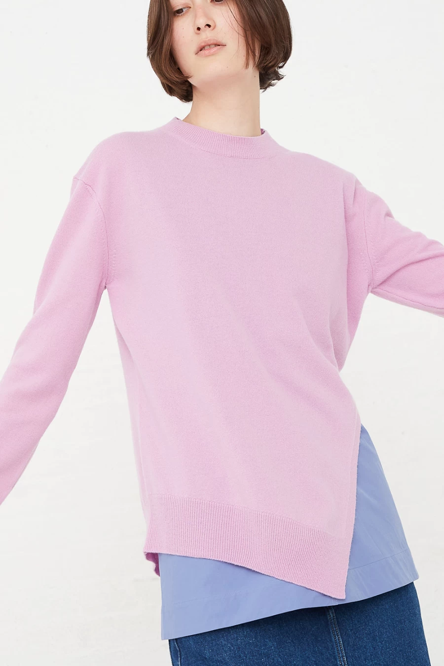 Studio Nicholson Sanpo Crewneck Sweater in Orchid | Oroboro Organic Cotton Knitwear