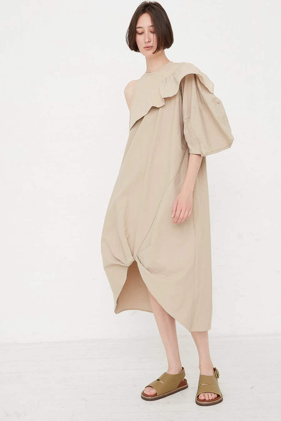 Cosmic Wonder Geometry Dress in Light Beige | Oroboro Collection | New York NY Women's Fashion