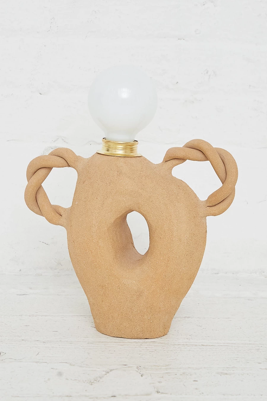 "Clandestine Twisted Raw Sunny Brown Clay Table Lamp | Handcrafted Ceramic Light | Oroboro Design | New York"