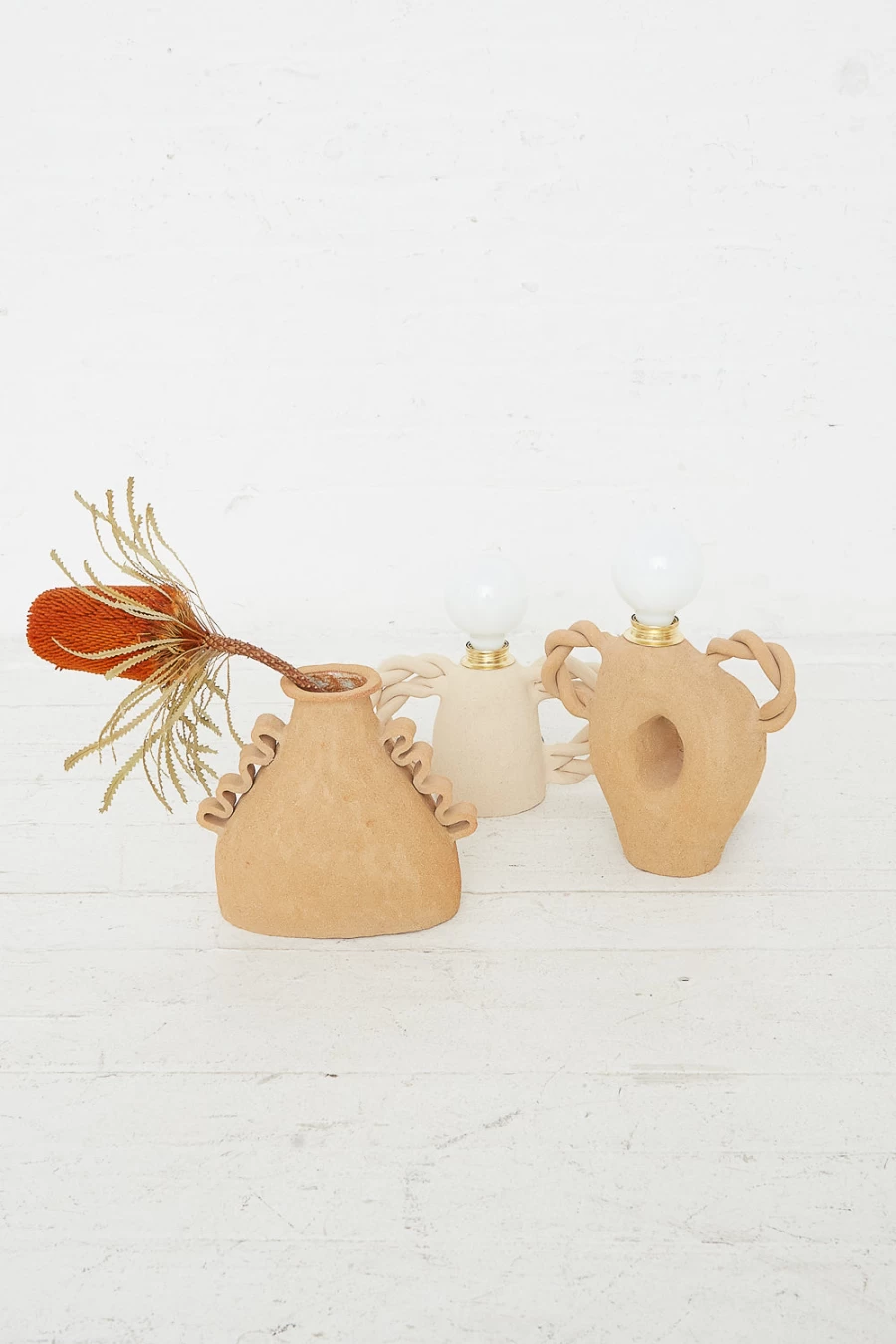 "Clandestine Twisted Raw Sunny Brown Clay Table Lamp | Handcrafted Ceramic Light | Oroboro Design | New York"