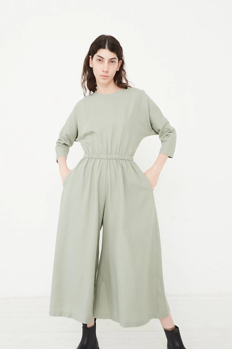 Black Crane Agave Twill Wide-Leg Culotte Jumpsuit | Oroboro Collection