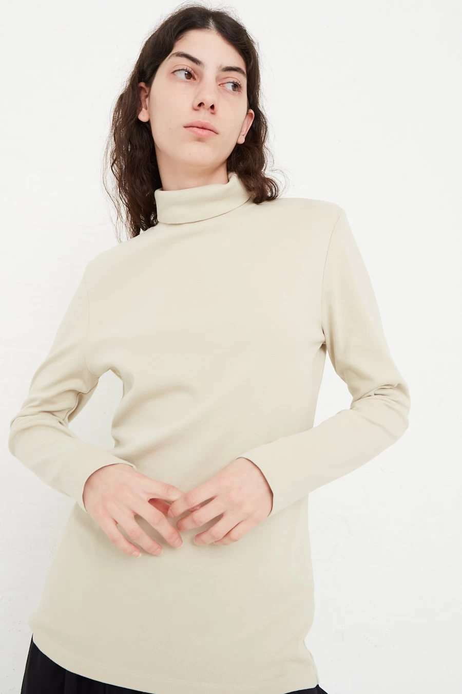 Black Crane Ivory Cotton Rib Knit Turtleneck Top - Oroboro Collection