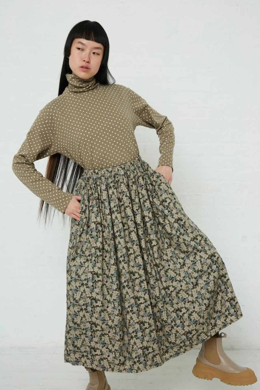 "Ichi Brown Floral Skirt | Elegant Women's Boho Skirt | Oroboro Store"
