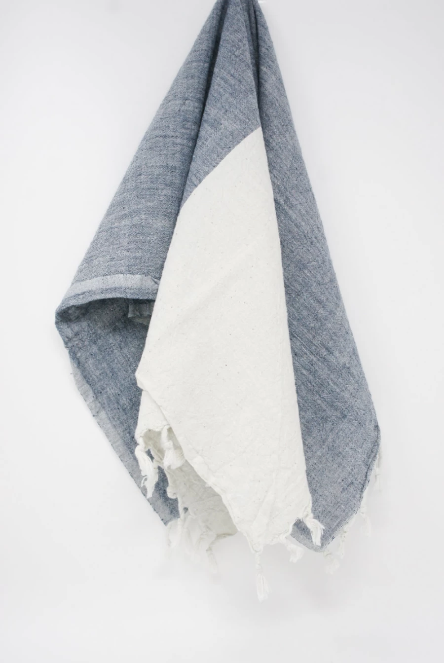 Auntie Oti Indigo Dyed Cotton Towel with Fringe | Handmade Natural Dye Bath Towel | Oroboro Store New York