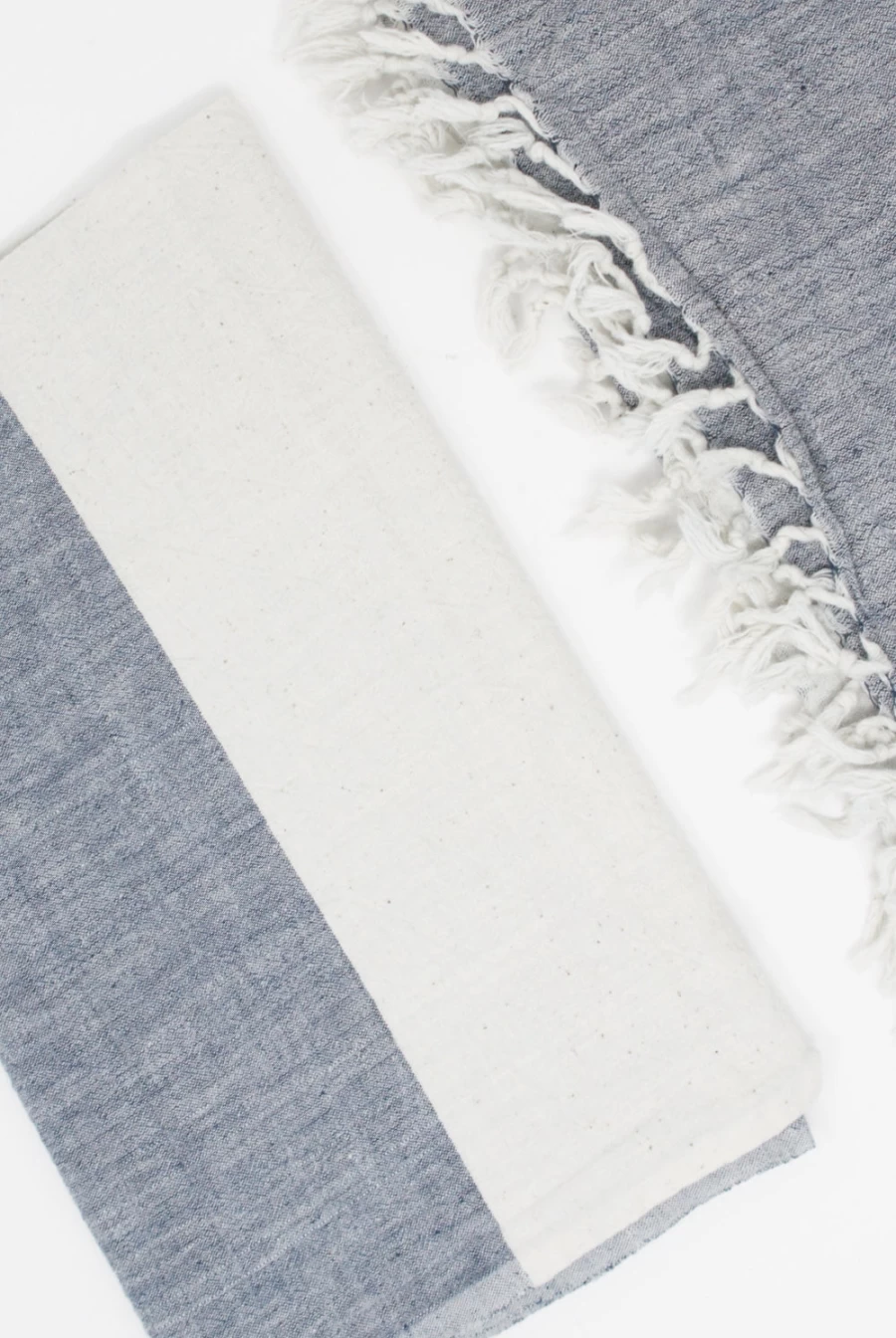 Auntie Oti Indigo Dyed Cotton Towel with Fringe | Handmade Natural Dye Bath Towel | Oroboro Store New York