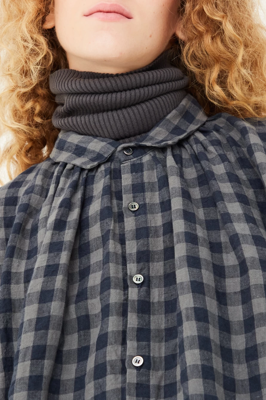 Ichi Antiquit Azumadaki Charcoal Linen Gingham Shirt | Vintage Japanese Style Oroboro