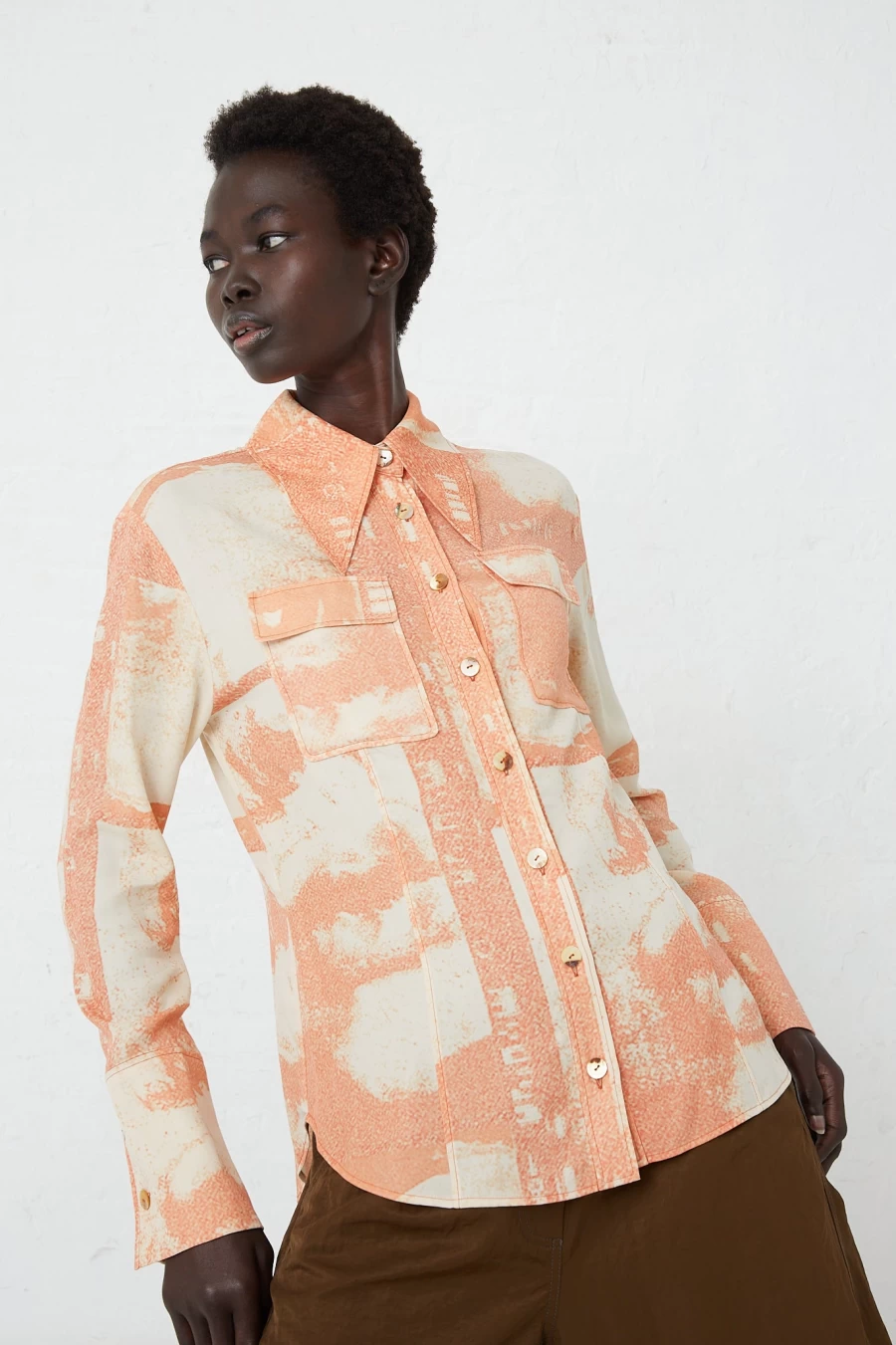 Rejina Pyo Camille Shirt - Rust Printed Tencel Blend Top | Oroboro Collection