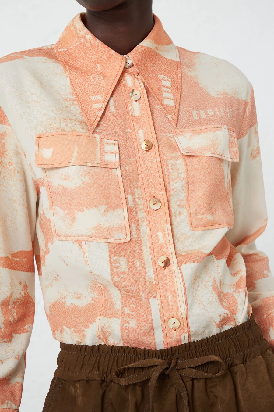 Rejina Pyo Camille Shirt - Rust Printed Tencel Blend Top | Oroboro Collection
