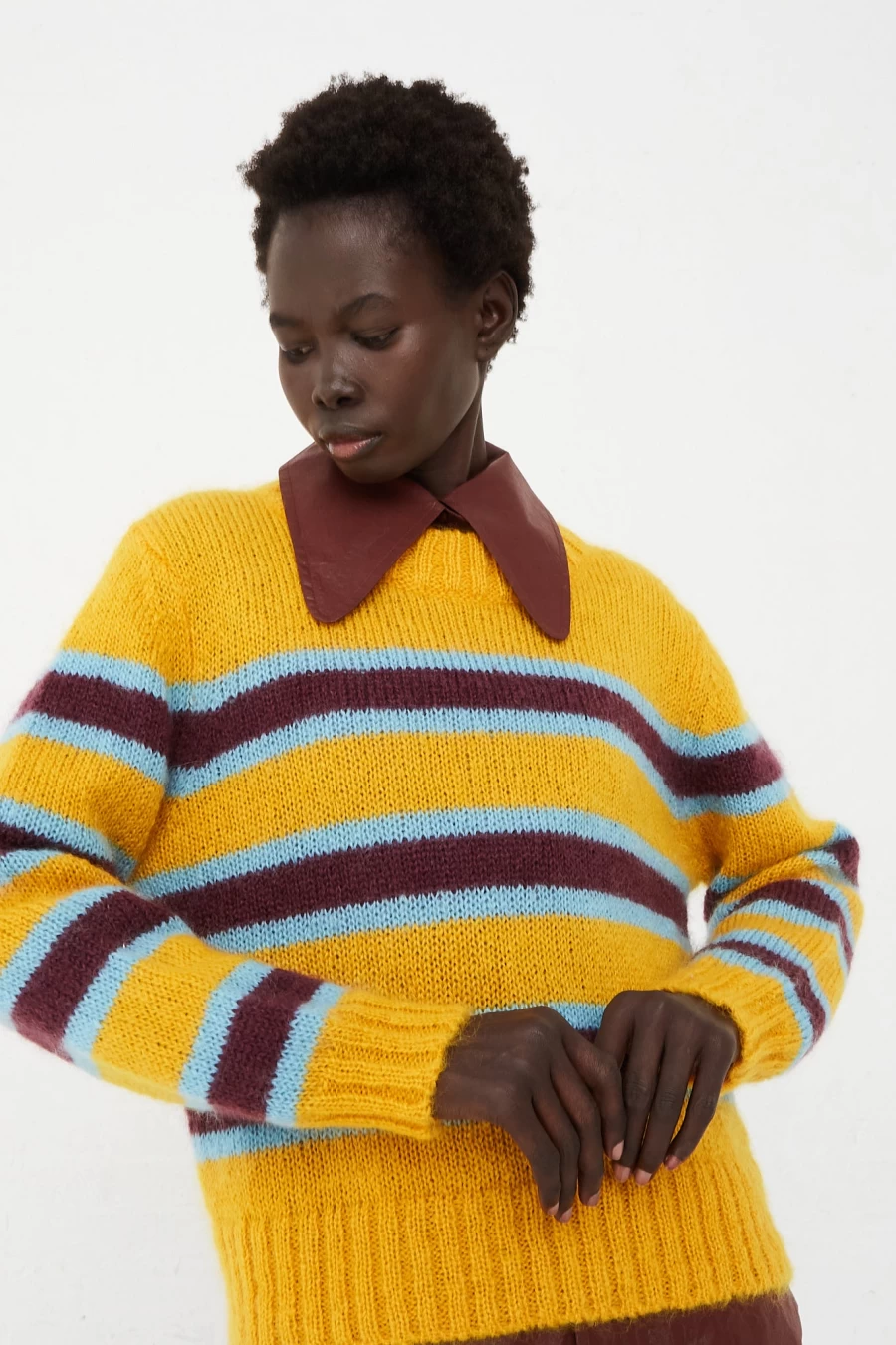 Caron Callahan Mohair Fletcher Sweater - Yellow Striped Knitwear | Oroboro Collection