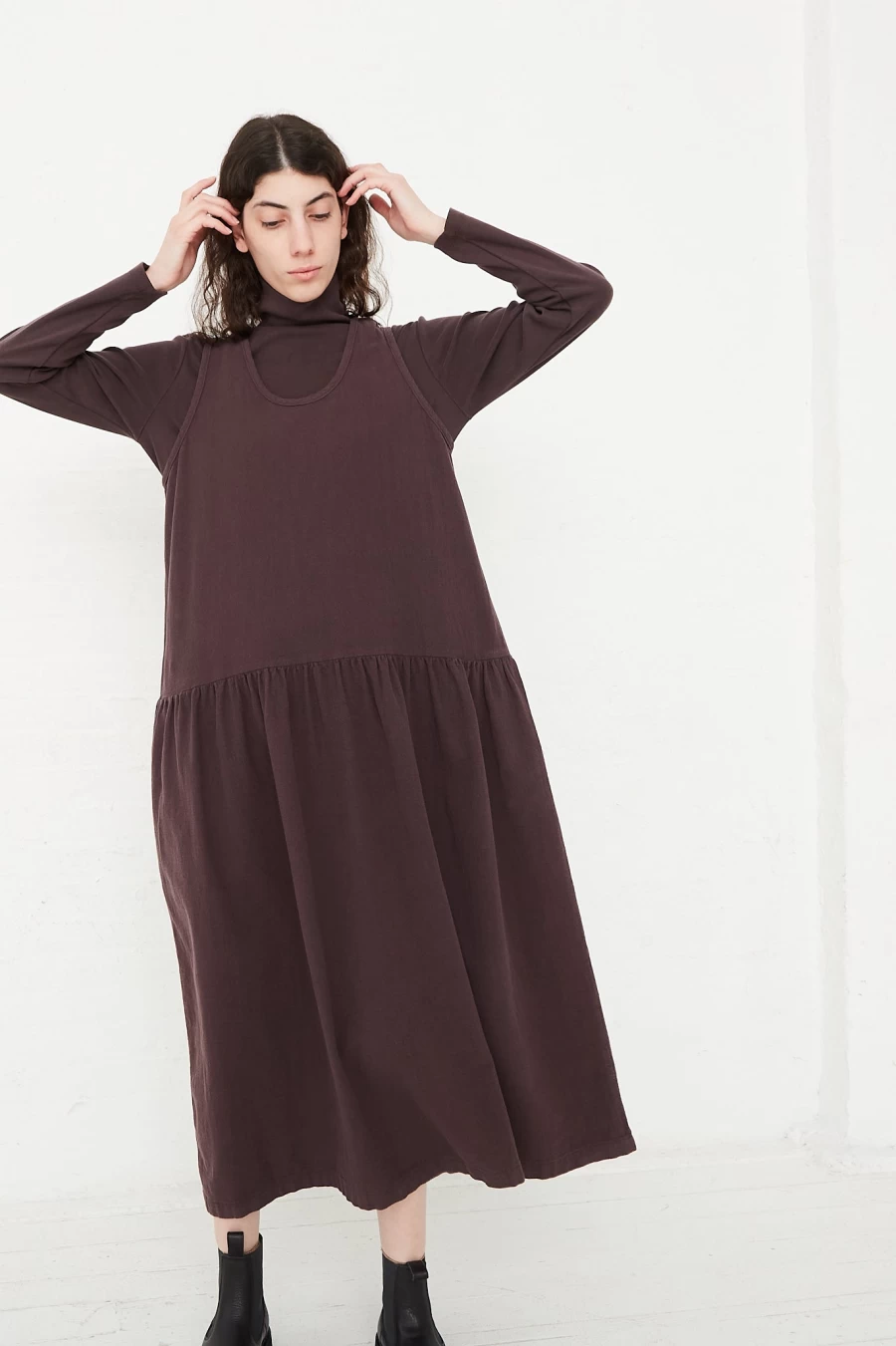 Black Crane Plum Cotton Woven Tank Dress - Soft Women's Summer Casual Dress