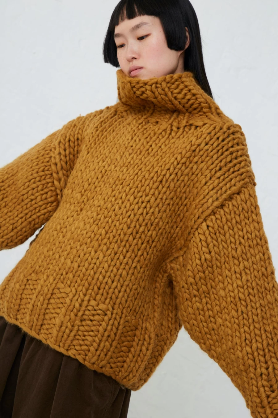 "Ichi Mustard Wool Hand-Knit Pullover Sweater | Oroboro Collection"