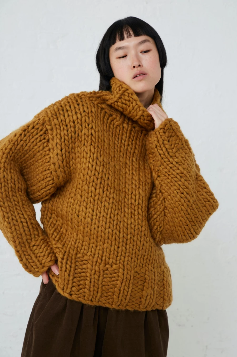 "Ichi Mustard Wool Hand-Knit Pullover Sweater | Oroboro Collection"