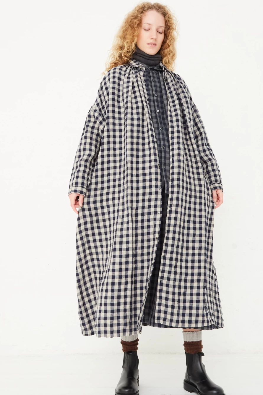 Ichi Antiquit Beige Azumadaki Linen Gingham Dress | Vintage Style Women's Dress | Oroboro Store