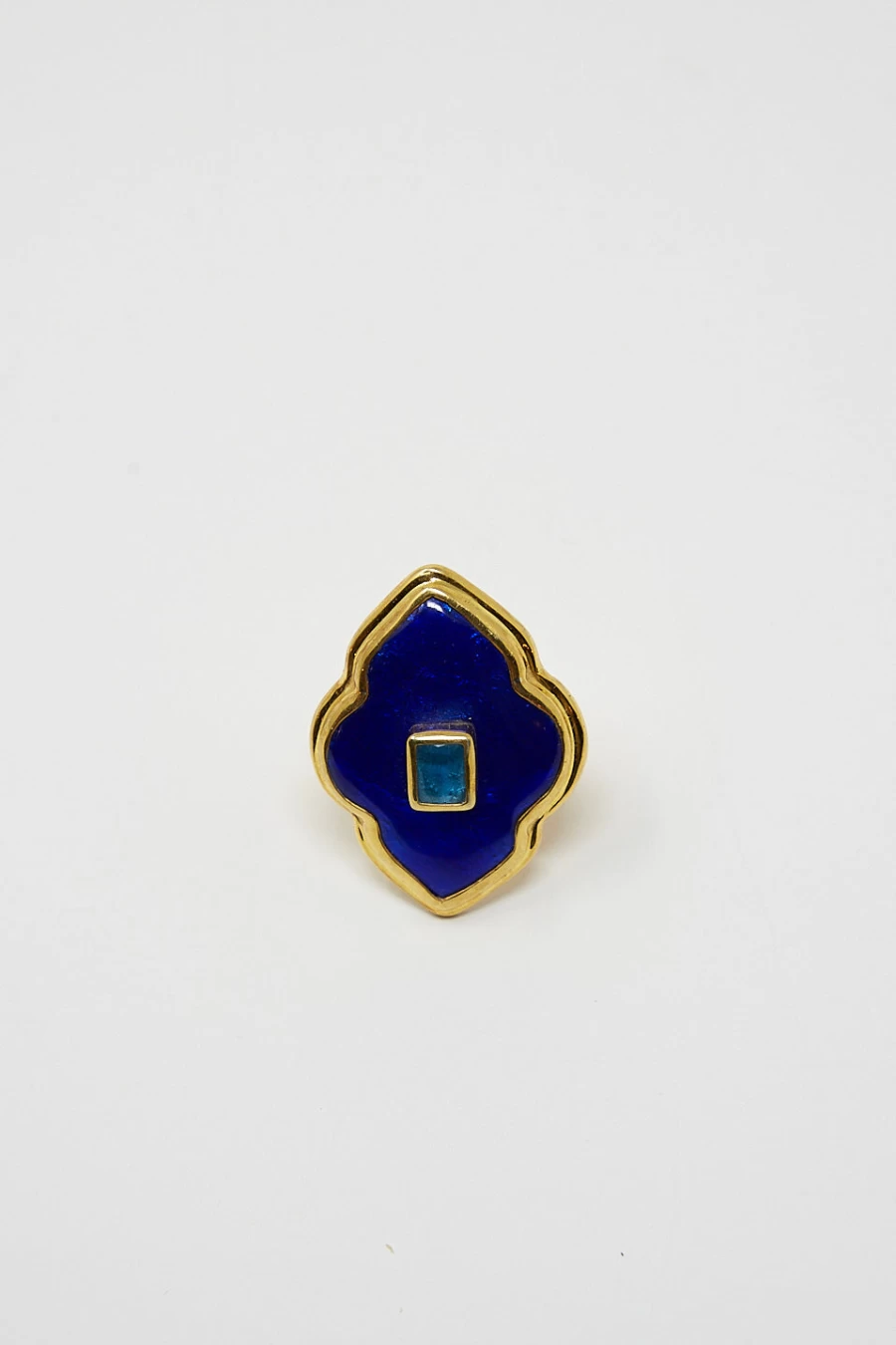 Sofio Gongli Blue Ring with Green Square Center Stone | Oroboro Elegant Jewelry