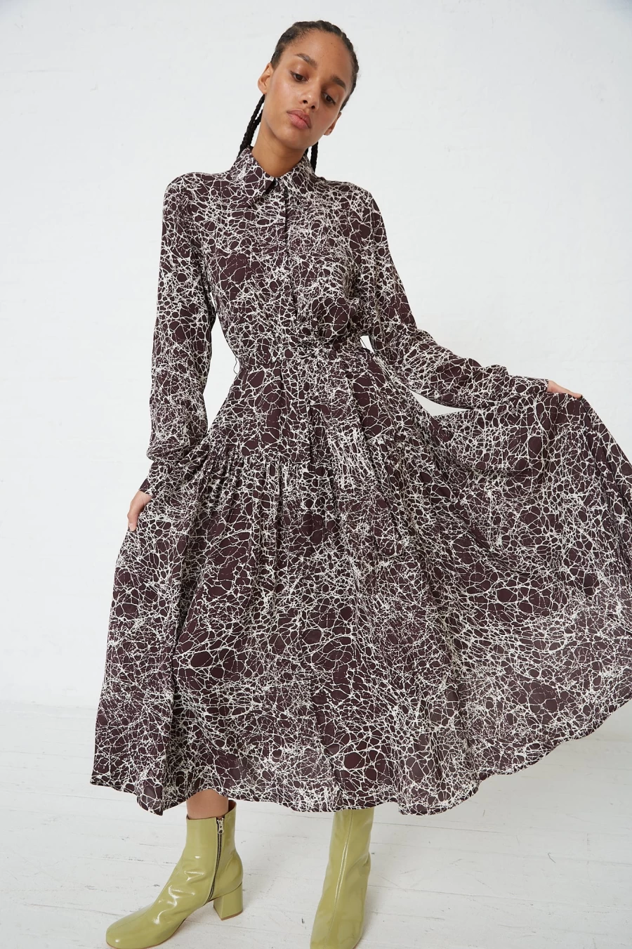 Rachel Comey Brown Silk Georgette Jana Dress with Marbled Design
