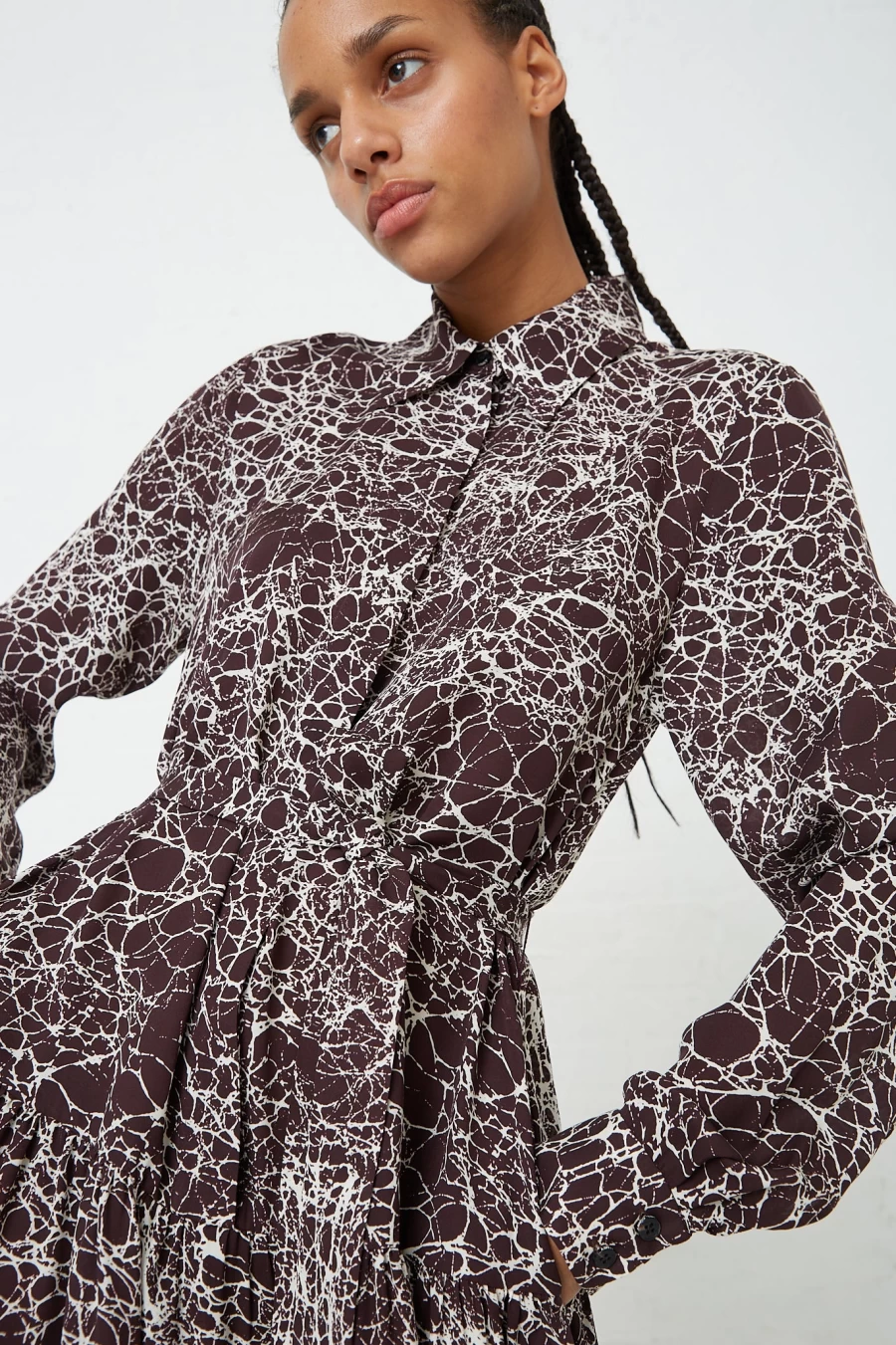 Rachel Comey Brown Silk Georgette Jana Dress with Marbled Design