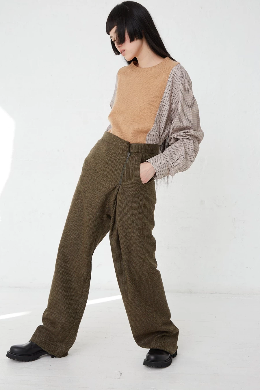 Bless No. 75 Wool Long Pants in Purple-Green Tweed | Oroboro Collection