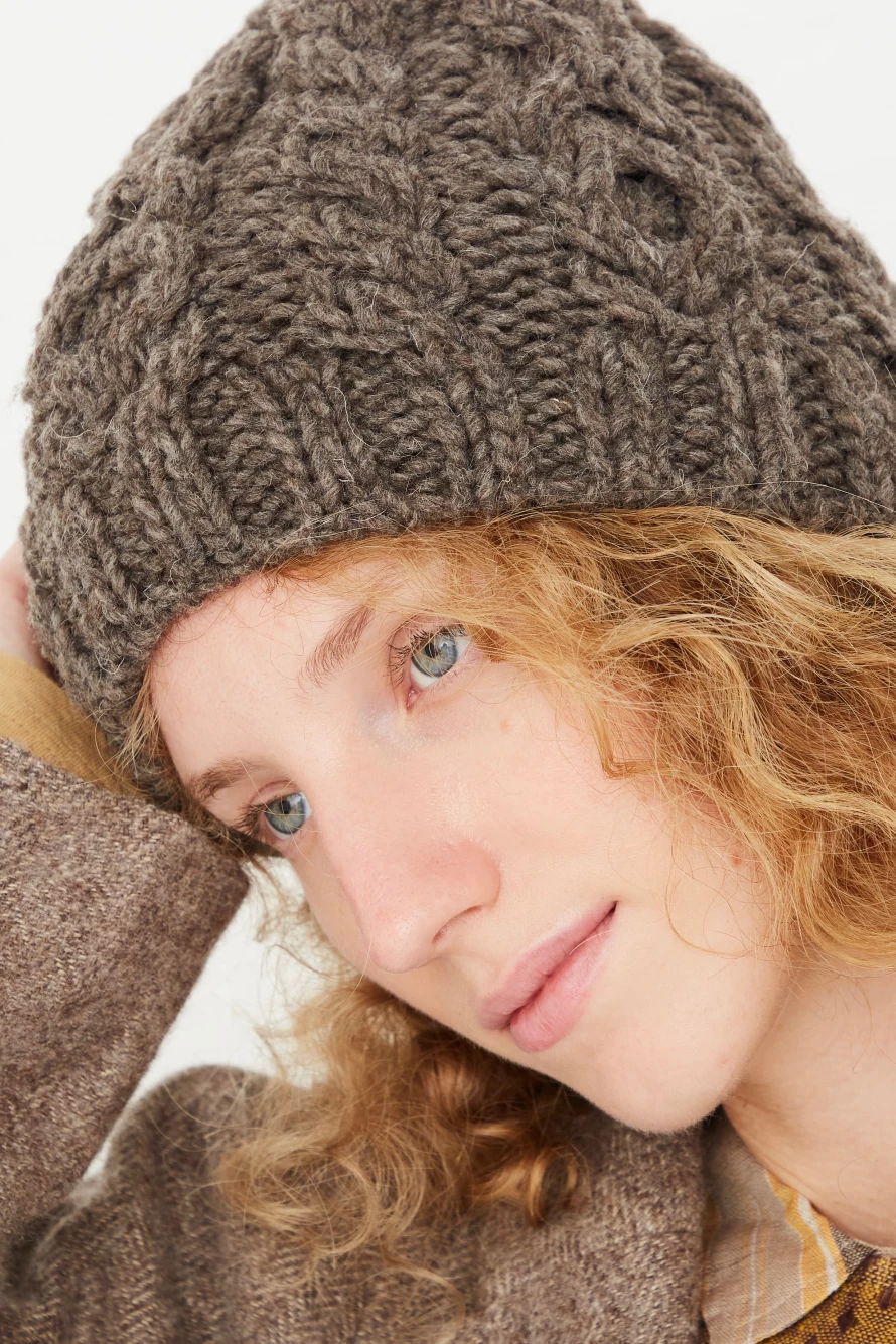 Ichi Antiquit Hand Knit Mocha Beanie - Warm Winter Hat by Oroboro Store