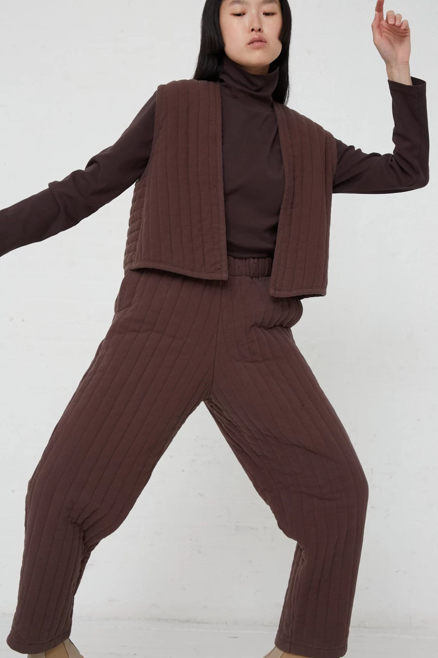 Black Crane Quilted Easy Pants for Women - Comfortable Plum Color Lounge Pants | Oroboro Collection