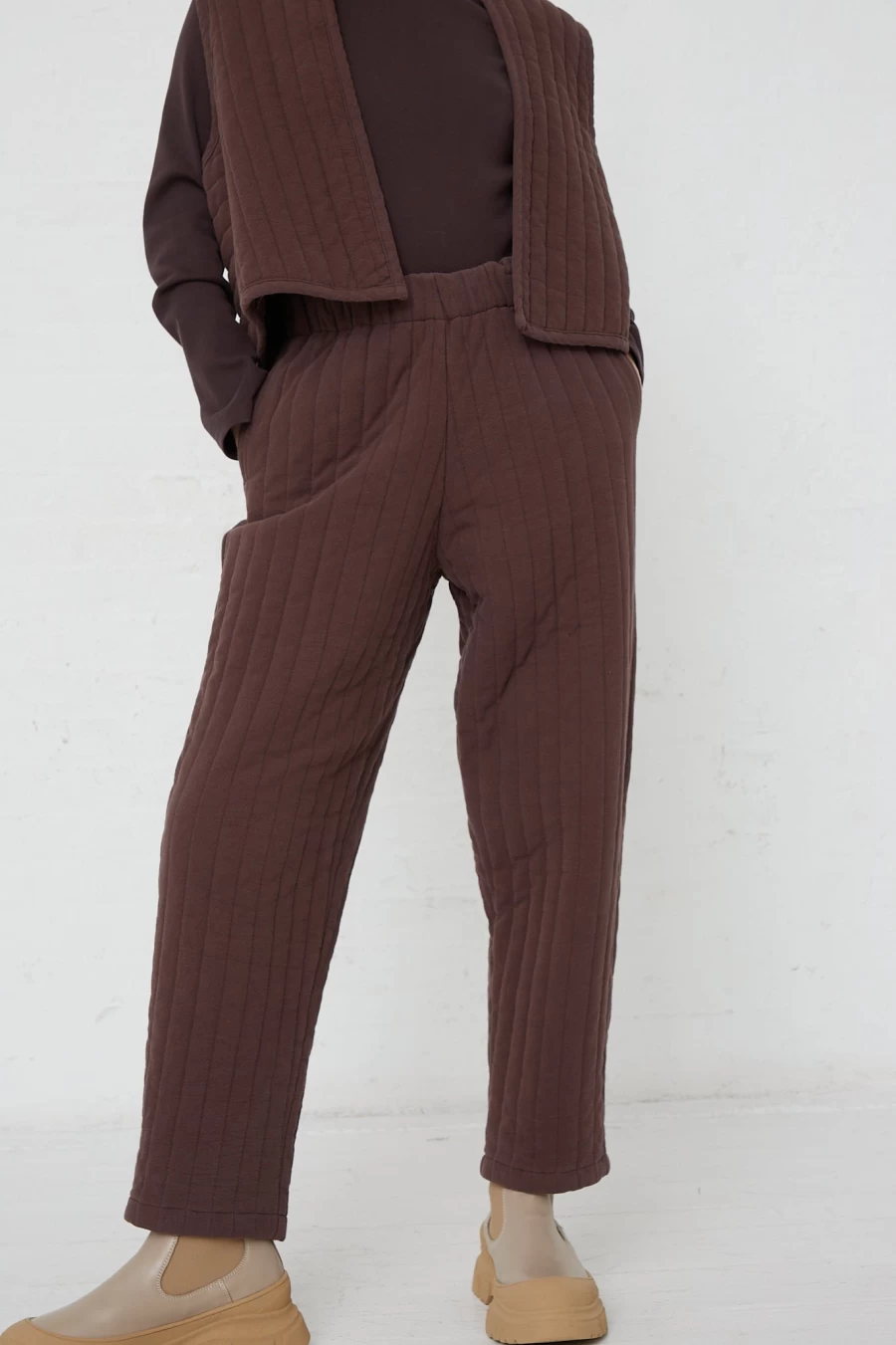 Black Crane Quilted Easy Pants for Women - Comfortable Plum Color Lounge Pants | Oroboro Collection