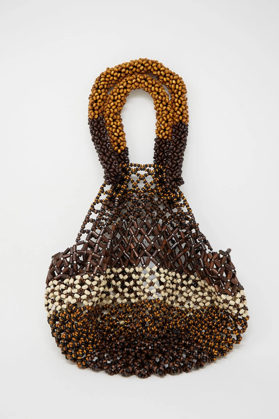 Luna Del Pinal Medium Beaded Handbag in Bone Brown - Wooden Bead Bohemian Shoulder Bag