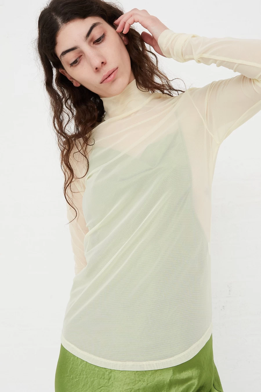 Nomia Ivory Long Sleeve Mesh Mock Neck Top | Oroboro Store
