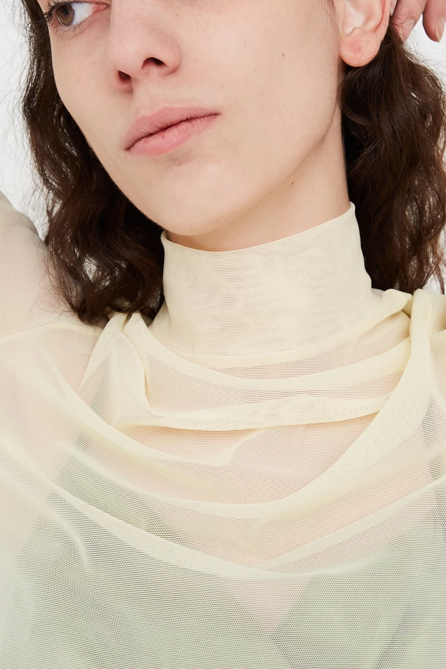 Nomia Ivory Long Sleeve Mesh Mock Neck Top | Oroboro Store