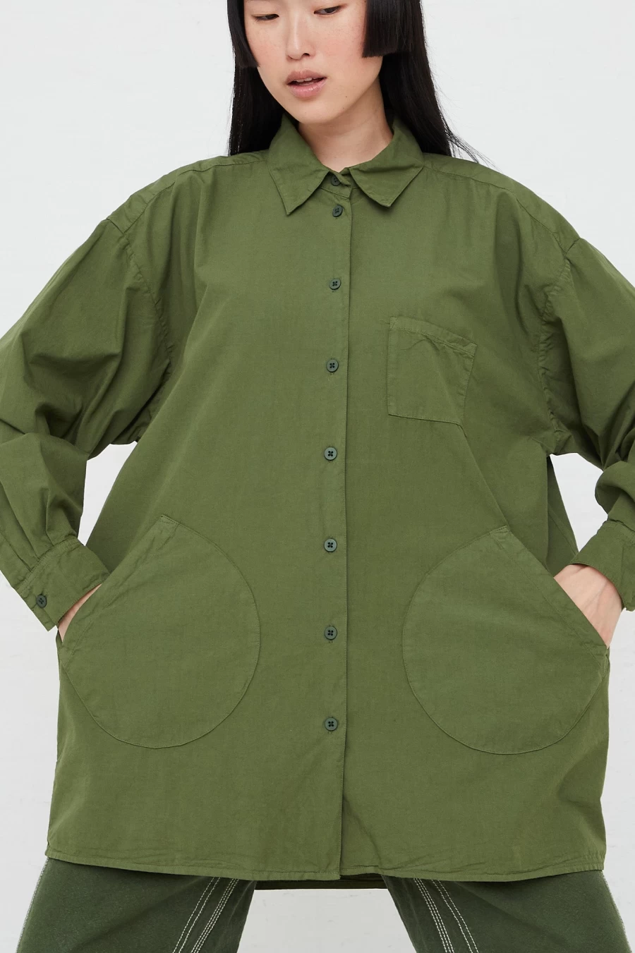 Jesse Kamm Okuda Olive Green Cotton Poplin Shirt | Oroboro Collection