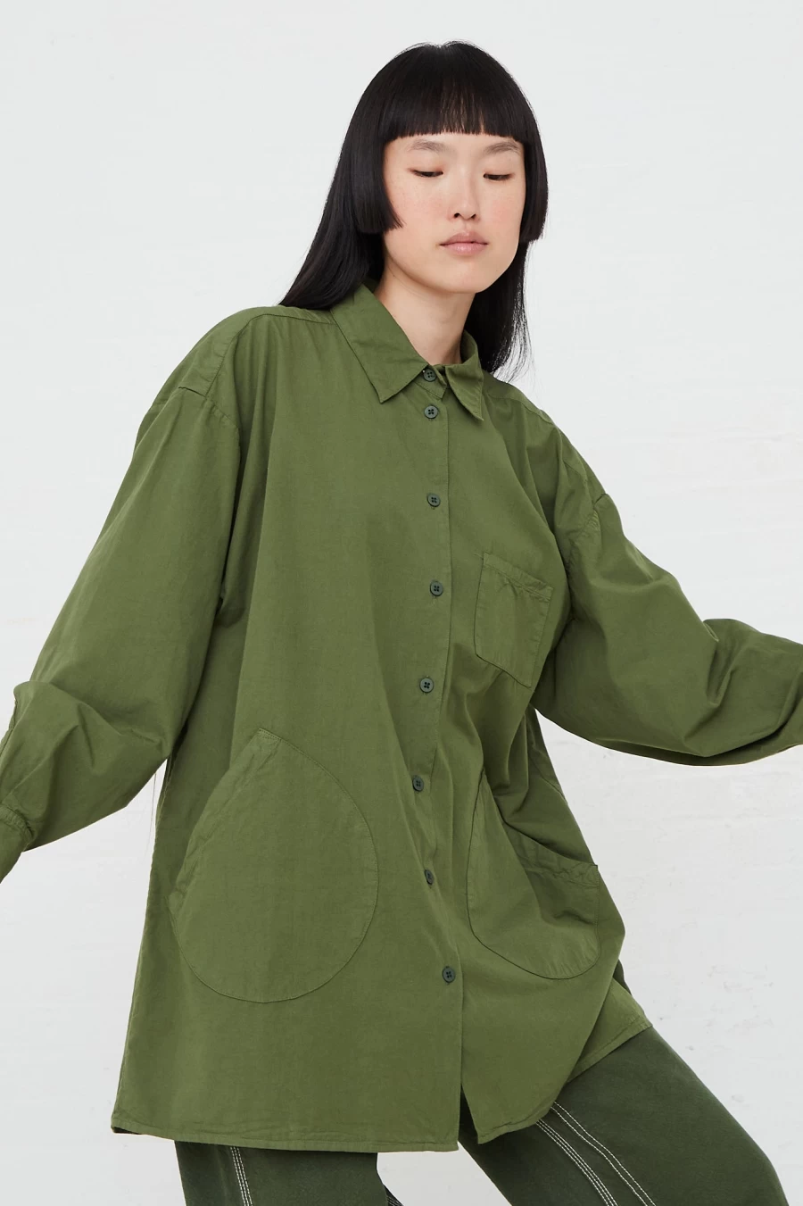 Jesse Kamm Okuda Olive Green Cotton Poplin Shirt | Oroboro Collection