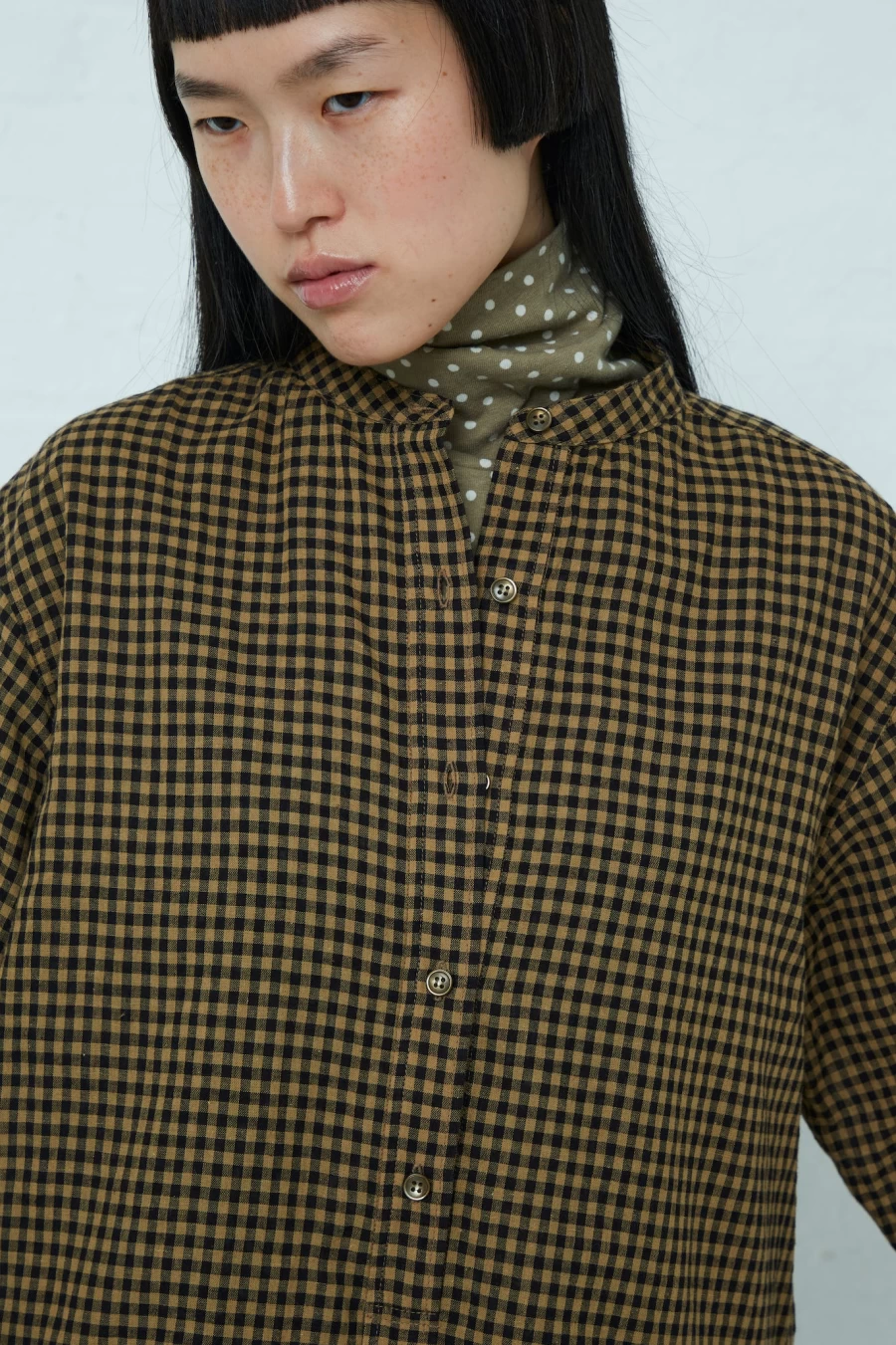 "Ichi Beige Cotton-Linen Gingham Shirt | Oroboro Collection | Sustainable Fashion"