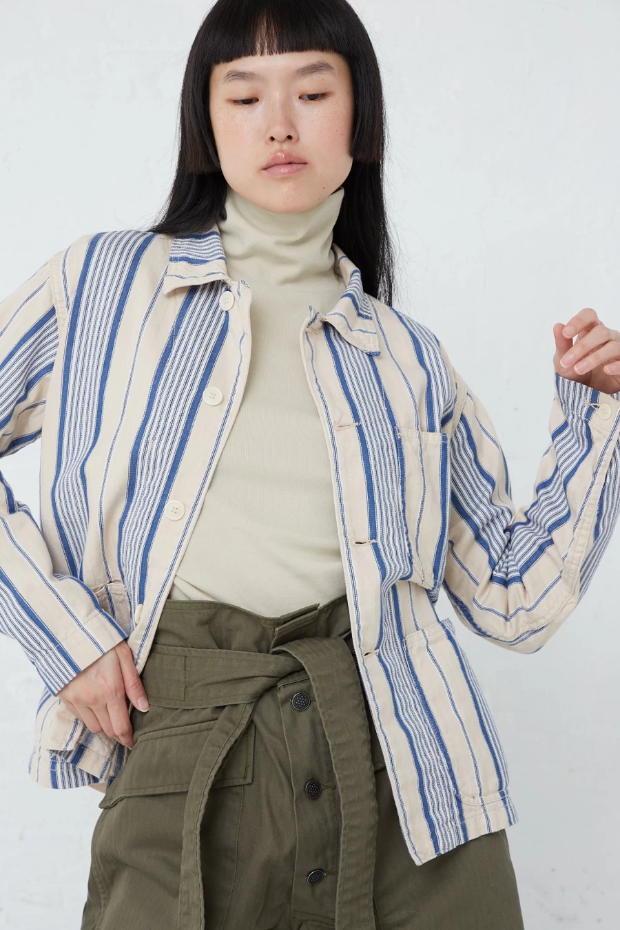 As Ever Vintage Blue Stripe Henri Jacket - Oroboro Store Men's Casual Outerwear