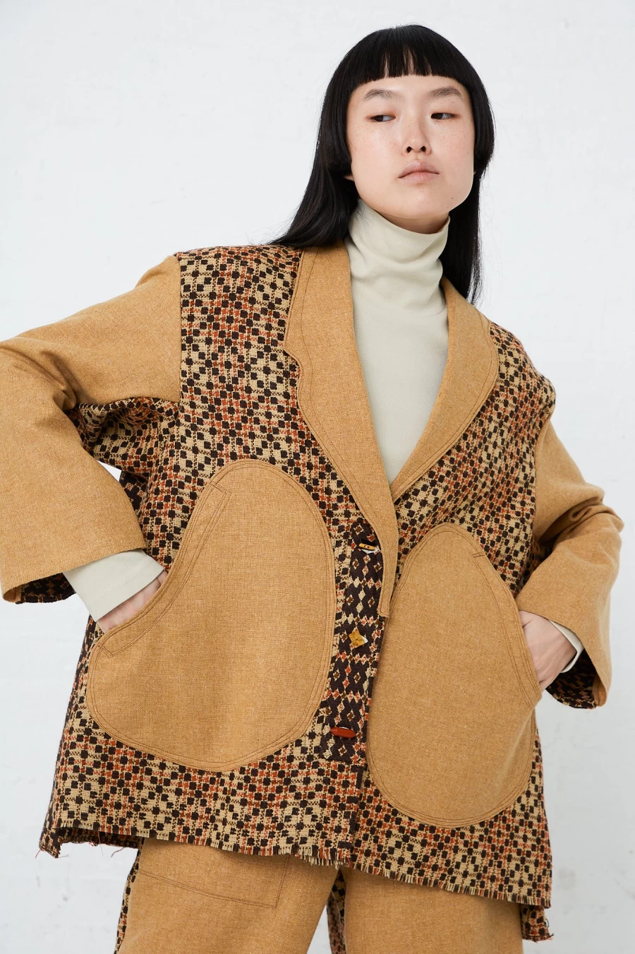 Thank You Have A Good Day Mustard Wool Contrast Project Suit - Oroboro Store