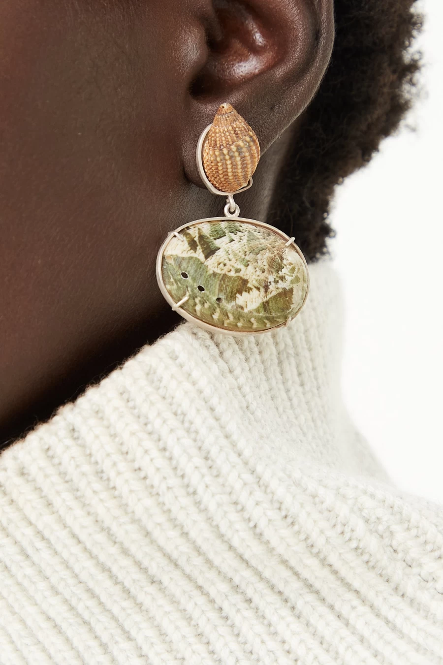 La Ma R Sterling Silver Shell Earrings | Elegant Handmade Jewelry | Oroboro Store