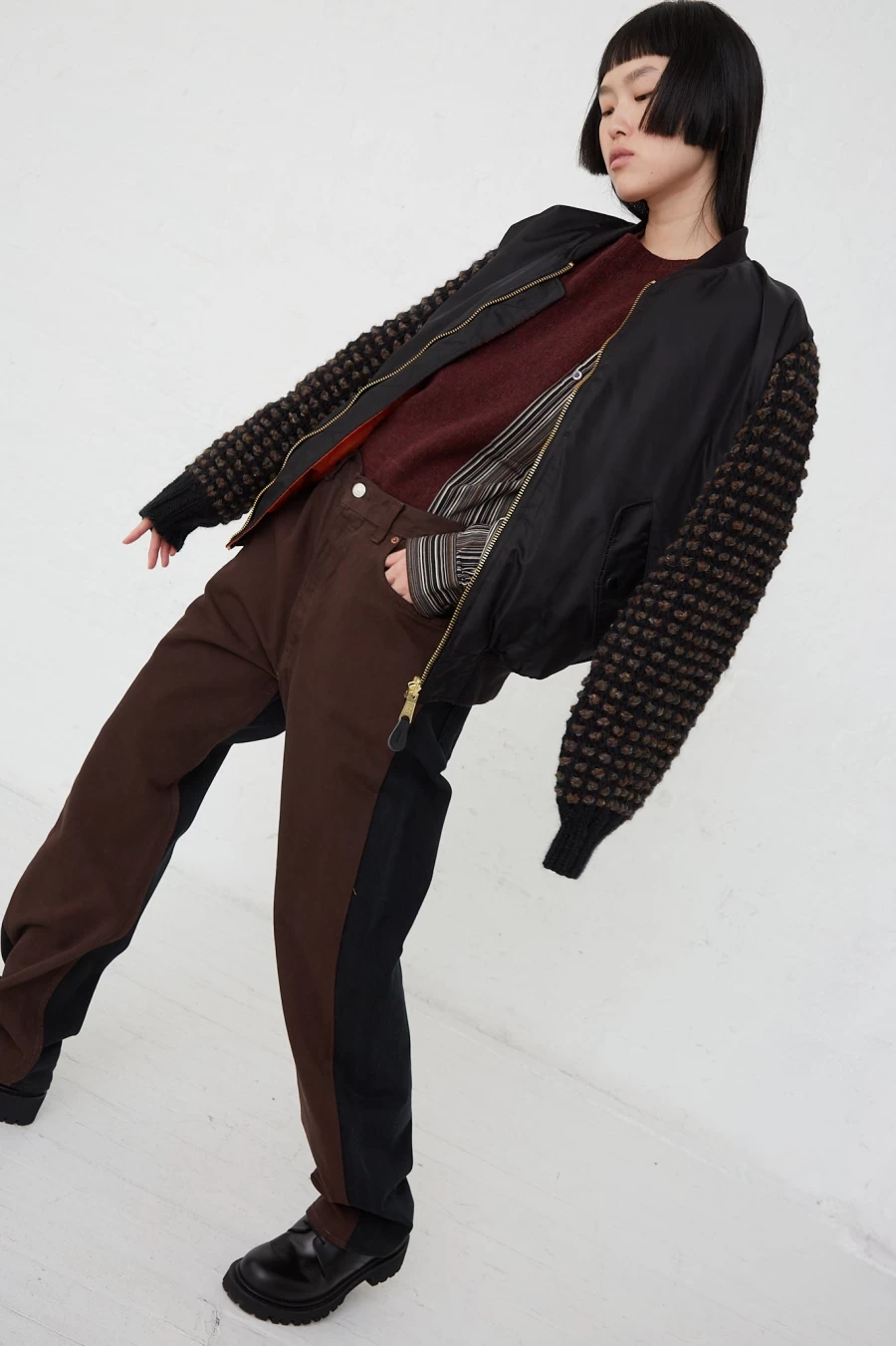 "BLESS Black Sleeve Bomber Jacket No. 70 | Men's Stylish Lightweight Outerwear | Oroboro Store"