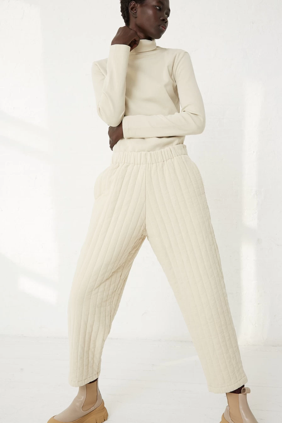 Black Crane Ivory Quilted Easy Pants - Comfortable Lounge Pants by Oroboro