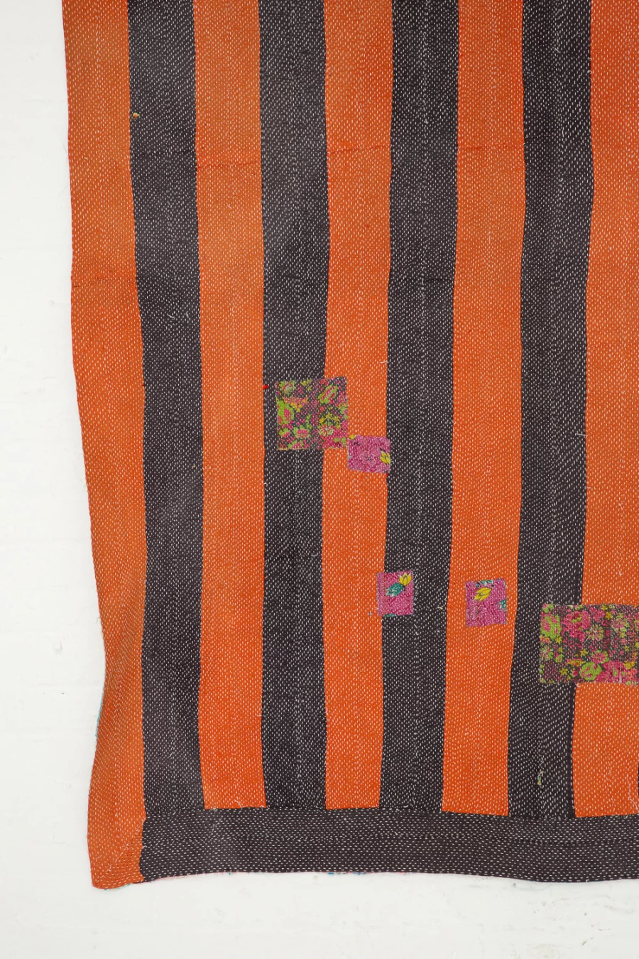 "Travel Find Handmade Kantha Quilt - Orange, Black, Blue Boho Throw Blanket | Oroboro Collection"