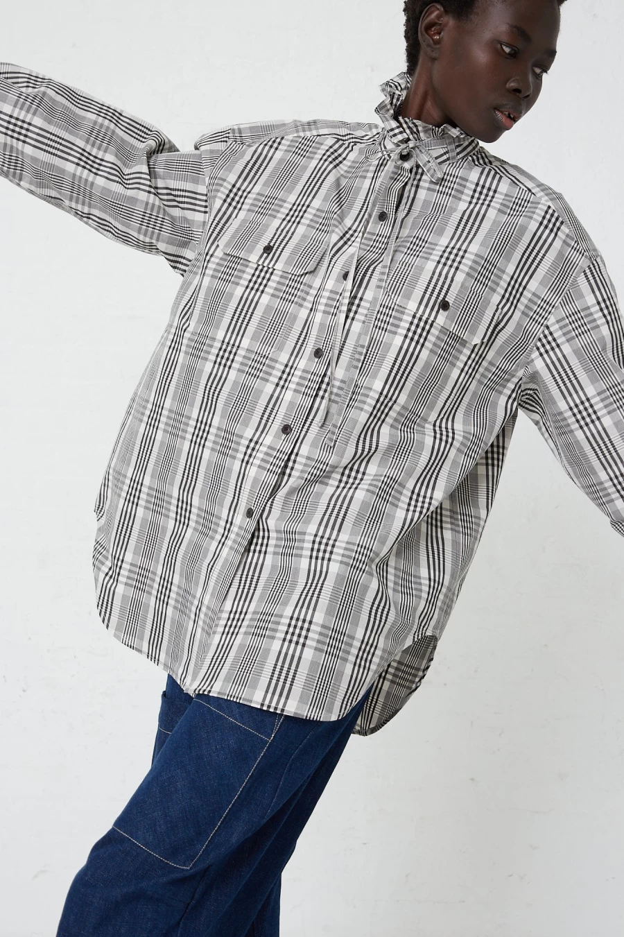 KasMaria Black and White Plaid Poplin Tie Shirt for Women | Oroboro Collection