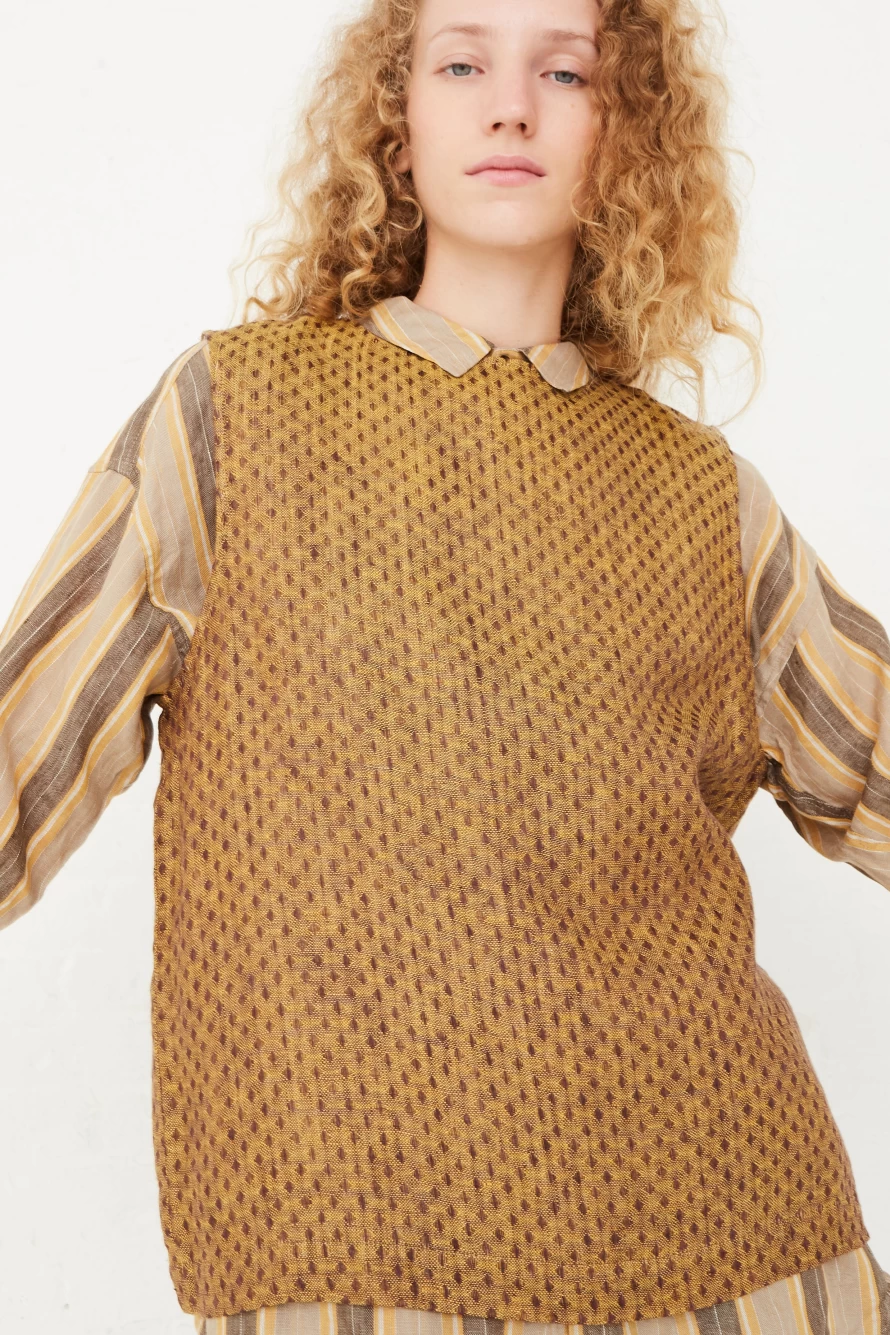 Ichi Antiques Camel Linen Dobby Pullover Sweater - Oroboro Store
