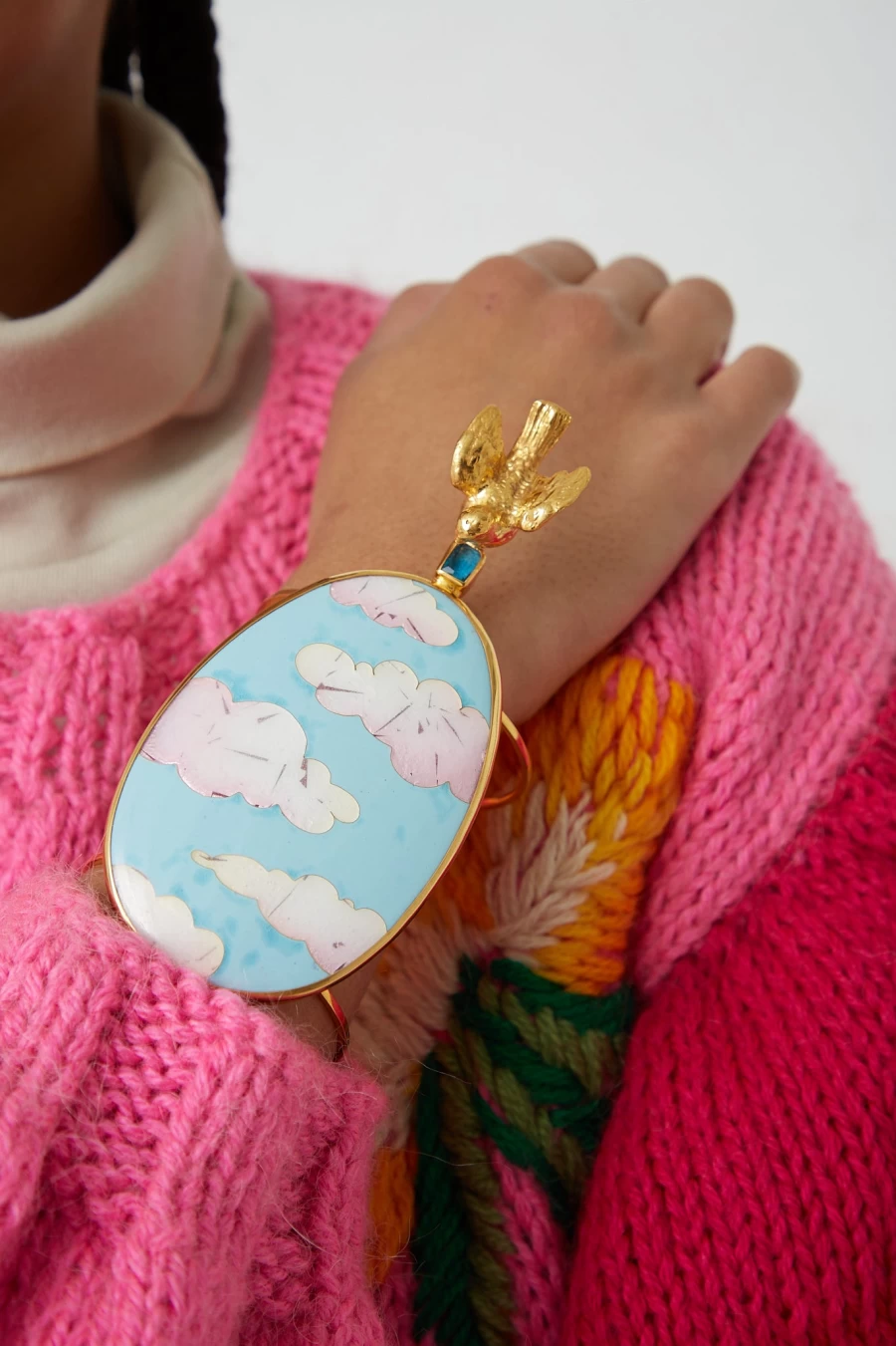 Sofio Gongli Elegant Cloud and Bird Design Oroboro Silver Bracelet for Women