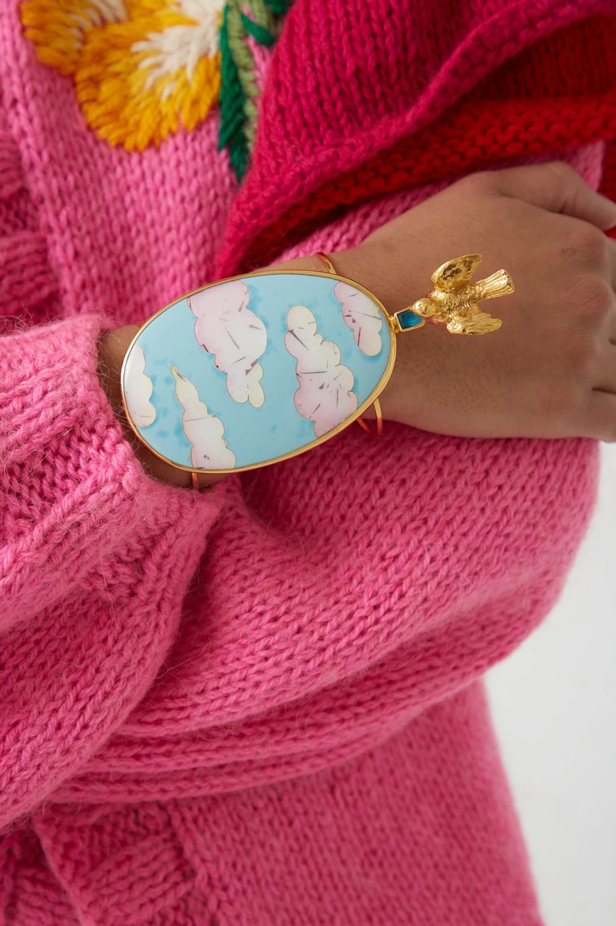 Sofio Gongli Elegant Cloud and Bird Design Oroboro Silver Bracelet for Women