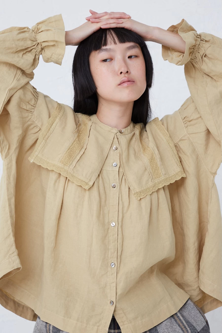 "Nest Robe Yellow Natural Dyed Linen Lace Blouse | Oroboro Collection"