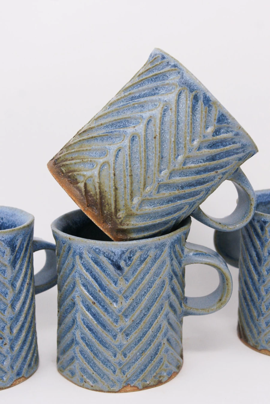 Handcrafted Blue Chevron Carved Mug by Mt. Washington Pottery | Oroboro Store New York