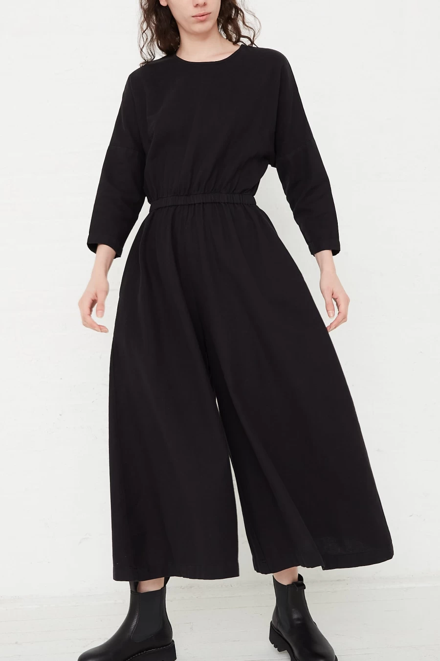 Black Crane Wide-Leg Cotton Twill Jumpsuit - Black | Oroboro Collection
