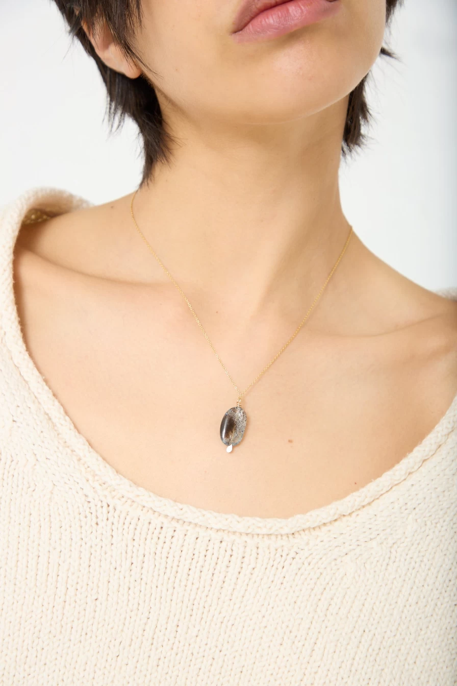 Mary MacGill Moss Aquamarine Stone Drop Necklace | Elegant Handcrafted Jewelry | Oroboro Store New York