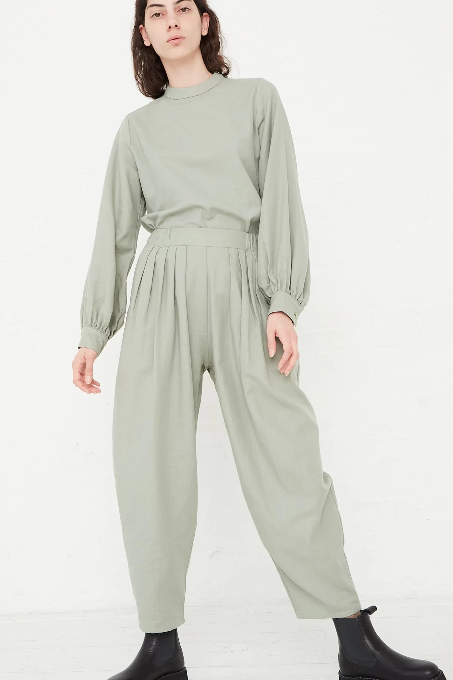 Black Crane Agave Cotton Twill Draped Pants - Women's High-Waisted Relaxed Fit Trousers