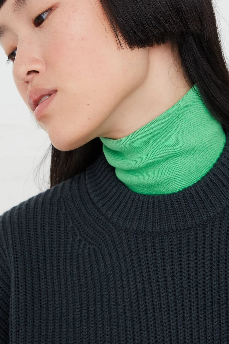 Studio Nicholson Dark Fir Crew Neck Sweater | Sustainable Wool Knitwear | Oroboro Store