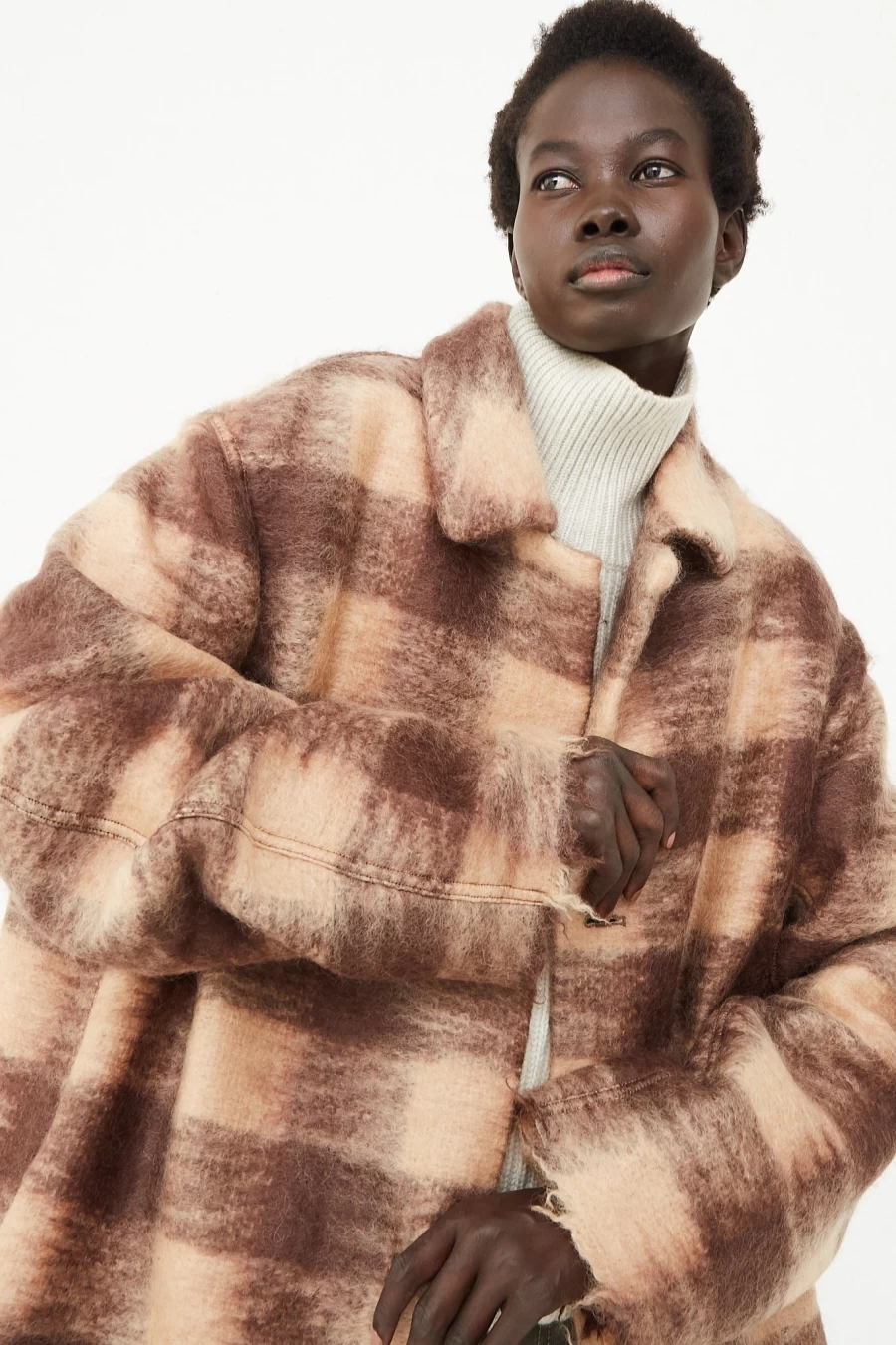 Sofie D'Hoore Mohair Long Plaid Coat in Hazelnut Vichy Check - Luxurious Wool Blend Trench Coat for Women